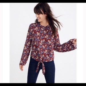 Madewell Floral Tie-Front Top in Red and Blue